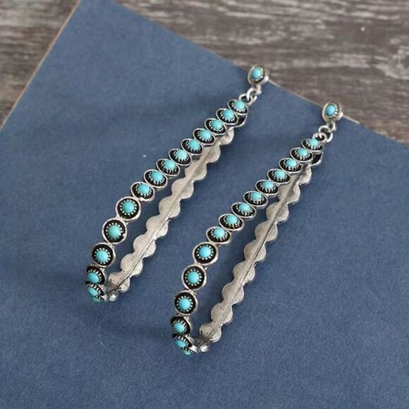 ✨🆕✨ Unique BOHO Silver Turquoise Decor Water Drop Dangle Earrings✨ - Picture 6 of 11